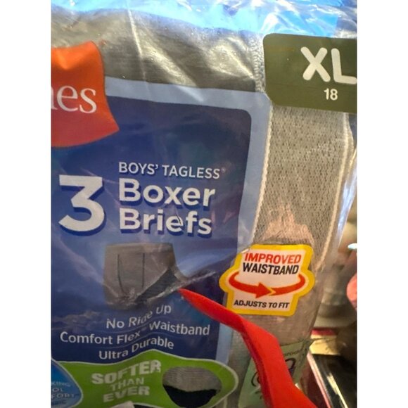 Boys Hanes Tagless Boxer Briefs Comfort Flex Waistband XL (18) 3-Pack BLK/GR BTS - Picture 5 of 5